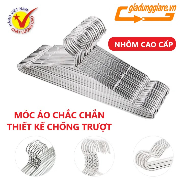 Móc quần áo nhôm cao cấp Việt Úc (SET 10 cái, size 40cm - size 45cm - Trẻ em 30cm) mắc phơi đồ quần jean váy đầm áo vest