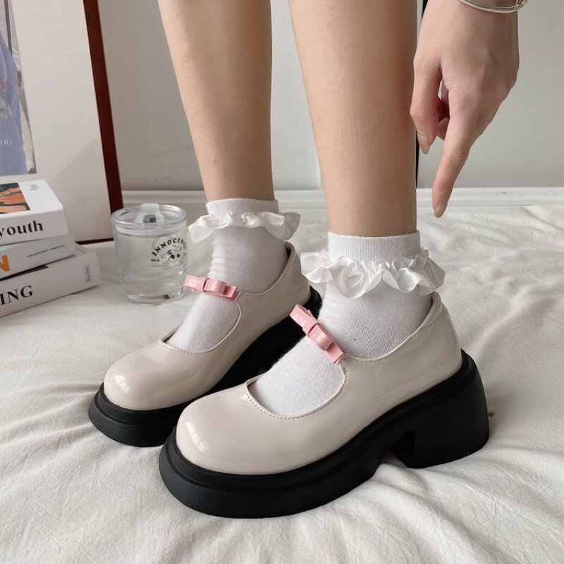 Giày búp bê lolita quai nơ hồng Barbie cao 6 cm xinh xắn, đáng yêu