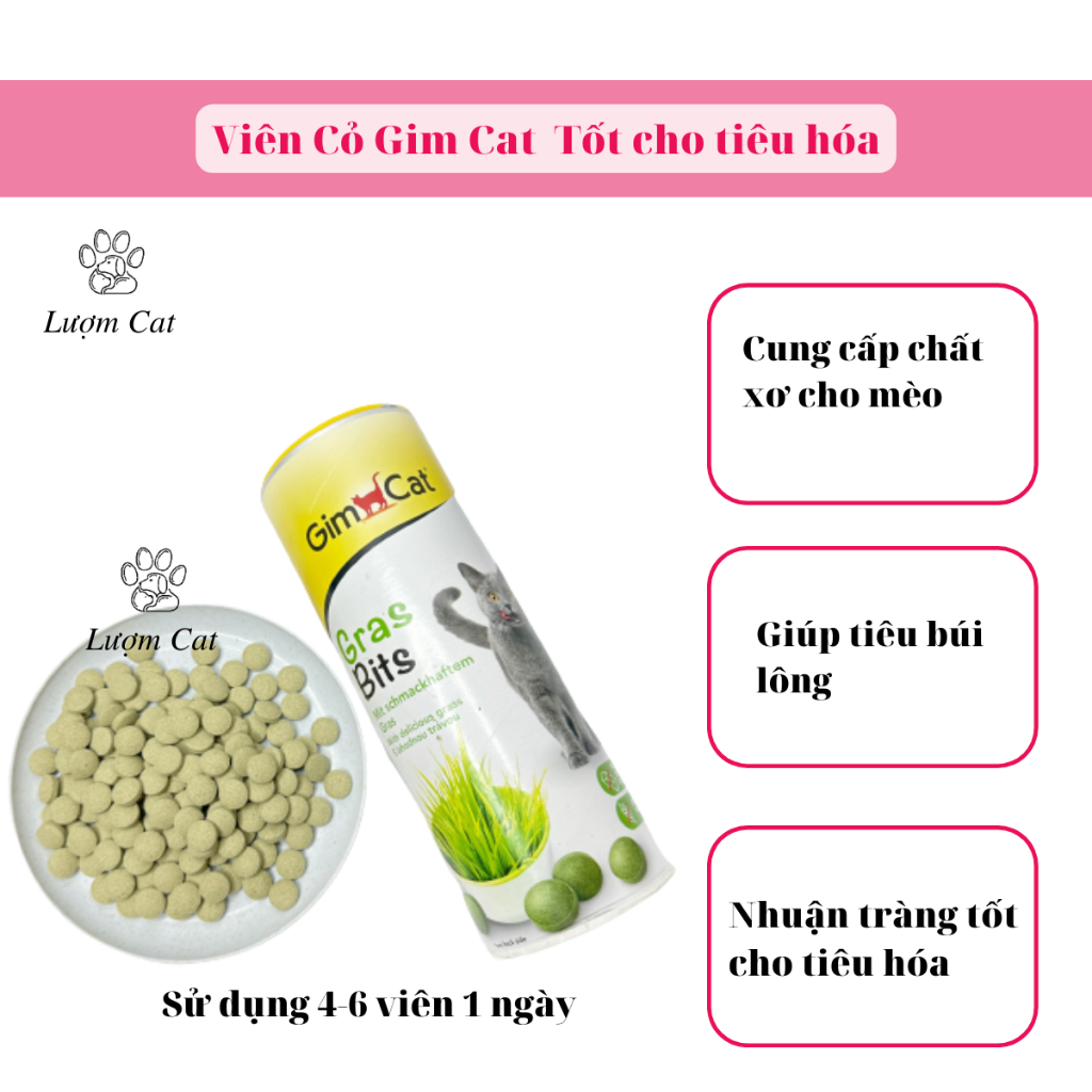 Viên Phô Mai và Cỏ Mèo GIMCAT, bổ xung dinh dưỡng, đẹp lông, hỗ trợ tiêu hoá, giảm búi lông gói 50 viên -Lượm Cat-