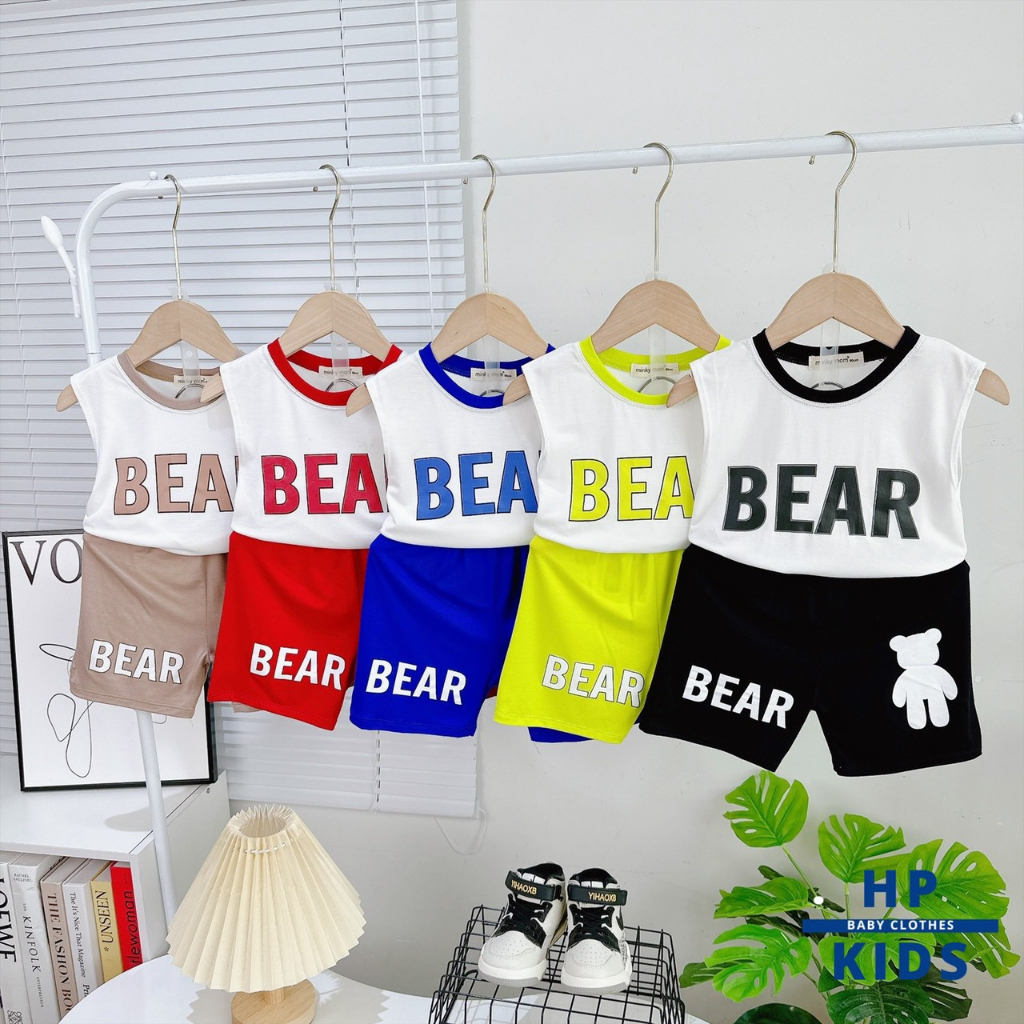 Bộ sát nách thun lạnh Minky Mom  in hình chữ BEAR và Gấu siêu đáng yêu cho bé