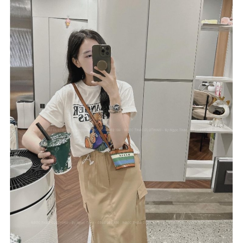 (Hàng L1) Set Áo Full Gấu mix Chân Váy Kaki Dáng Dài
