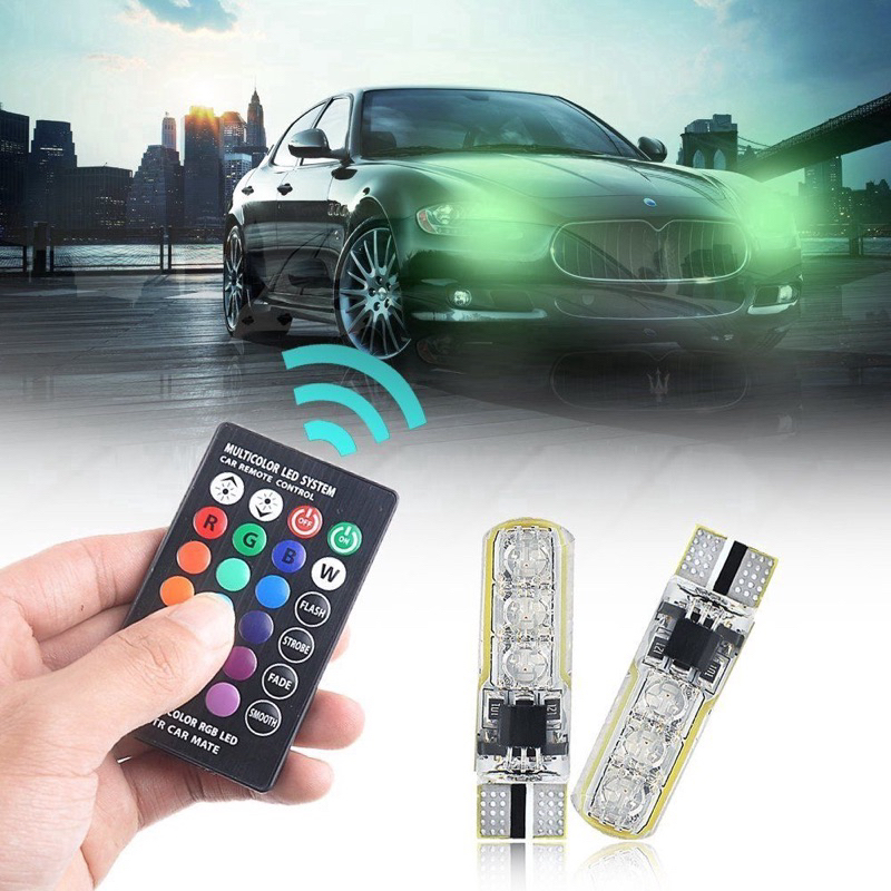 Led T10 điều khiển remote các mầu và đủ chế độ nháy  loại vỉ tốt tec demi cob bóng đèn oto