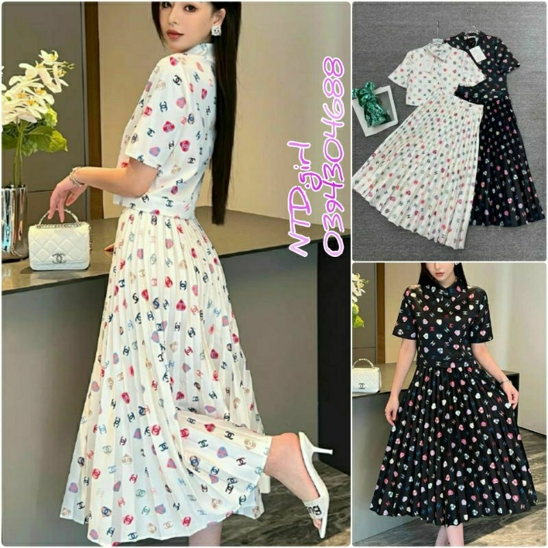 Hàng nhập - Set bộ nữ áo váy croptop dập li, sét đồ thời trang áo kiểu kèm chân váy xòe