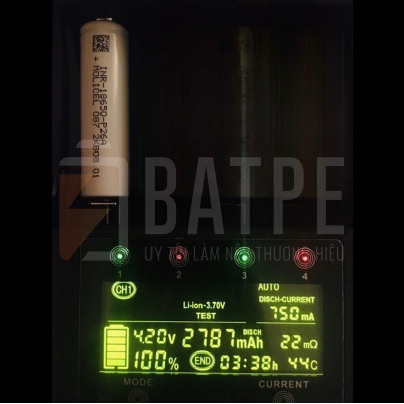 Pin xả cao MOLICEL mới 100% INR18650 P26A 35A 2600mAh xả liên tục 35A