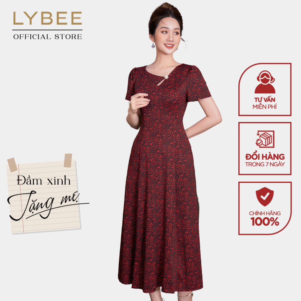 Đầm trung niên thiết kế LYBEE LVV060 thời trang cho mẹ chất vải thun lụa sữa co giãn