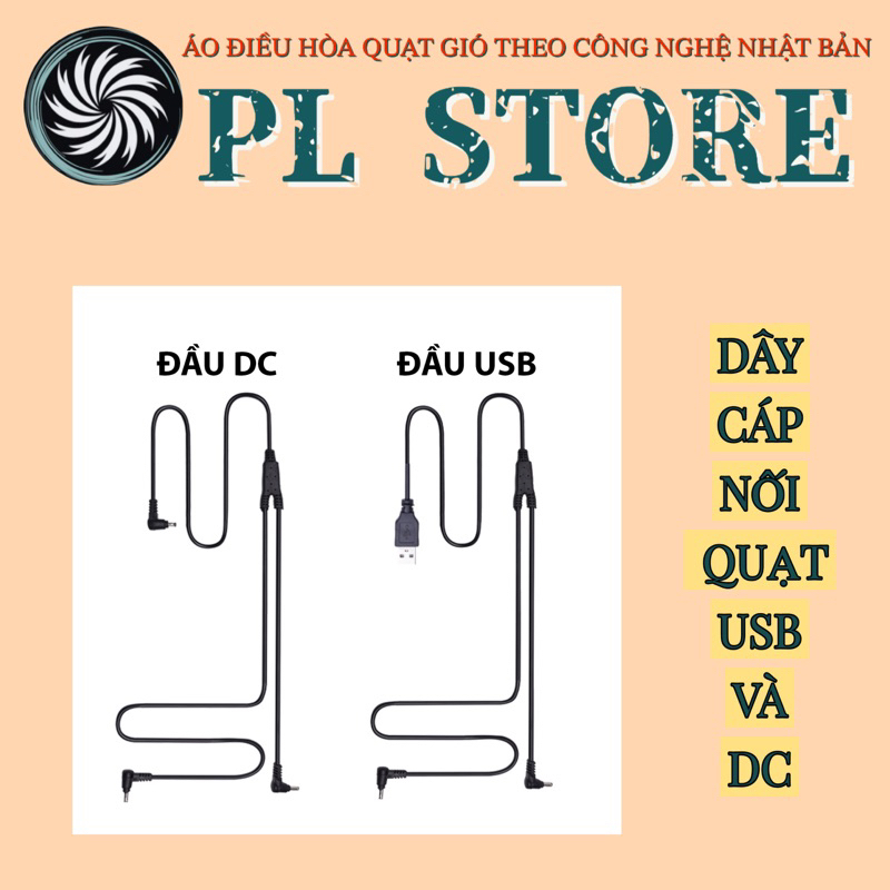 Áo Quạt Gió- Dây Cáp DC và USB Nối Pin Với Quạt Điều Hoà Chính Hãng
