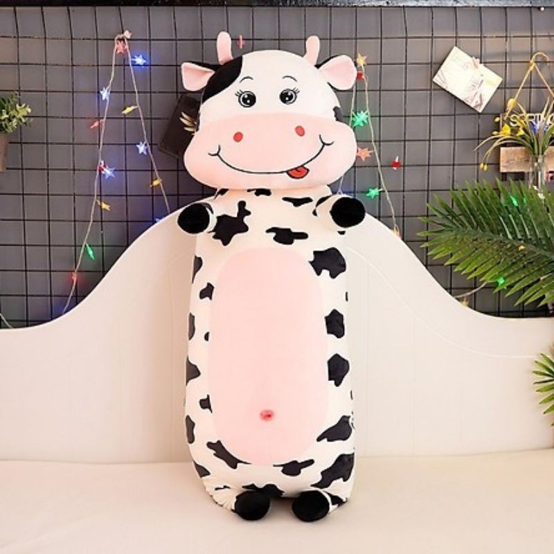 Gấu Bông Hình Bò Sữa 50CM Dễ Thương, Gối Ôm Chất Nỉ Nhung Mềm Mịn Cho Bé