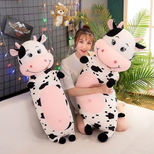 Gấu Bông Hình Bò Sữa 50CM Dễ Thương, Gối Ôm Chất Nỉ Nhung Mềm Mịn Cho Bé