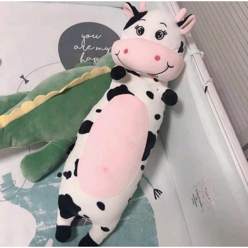 Gấu Bông Hình Bò Sữa 50CM Dễ Thương, Gối Ôm Chất Nỉ Nhung Mềm Mịn Cho Bé