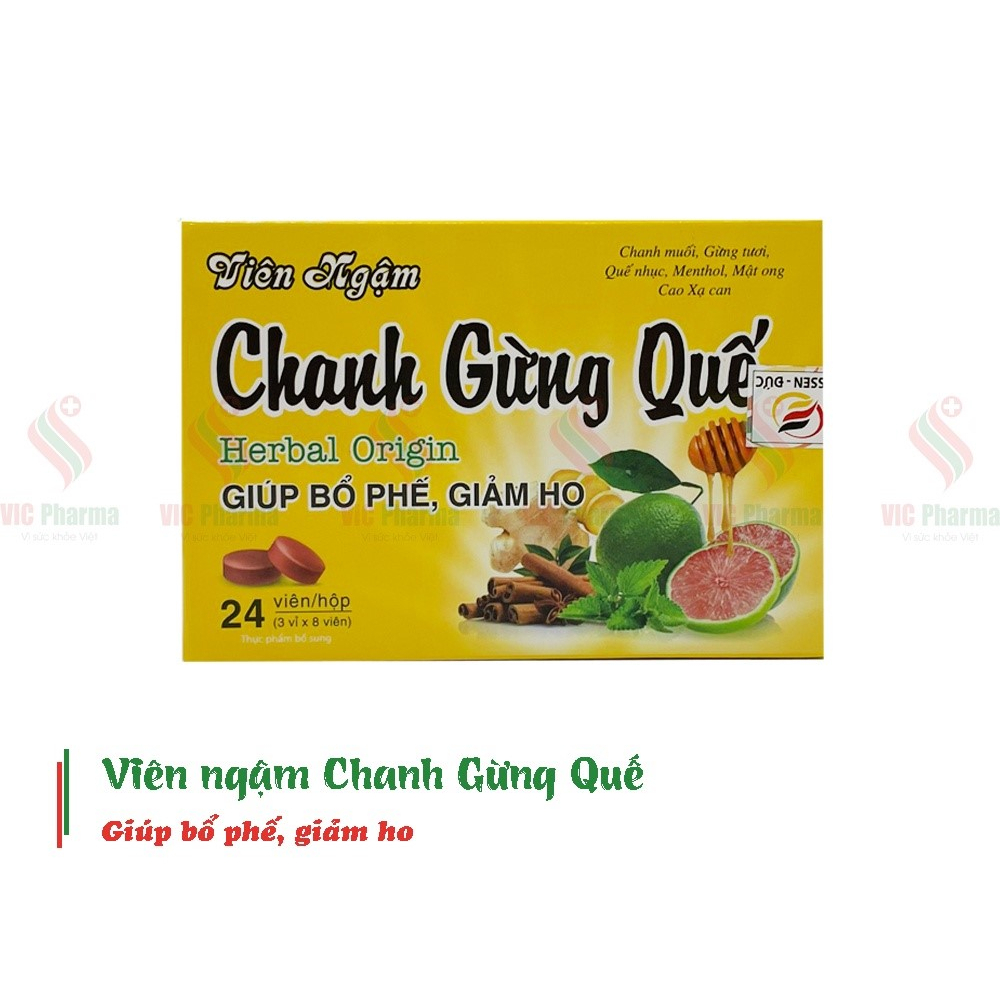 Viên ngậm Chanh Gừng Quế chính hãng giúp bổ phế, giảm ho đau rát họng hộp 24 viên