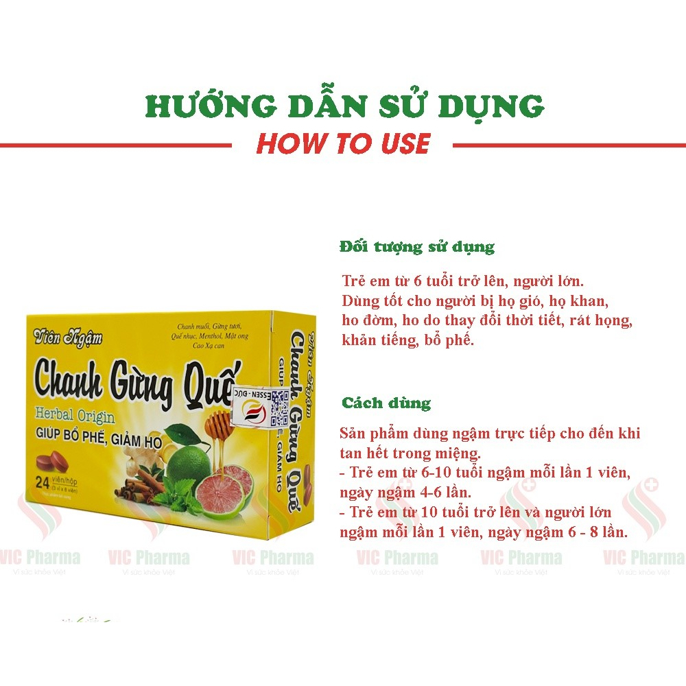 Viên ngậm Chanh Gừng Quế chính hãng giúp bổ phế, giảm ho đau rát họng hộp 24 viên