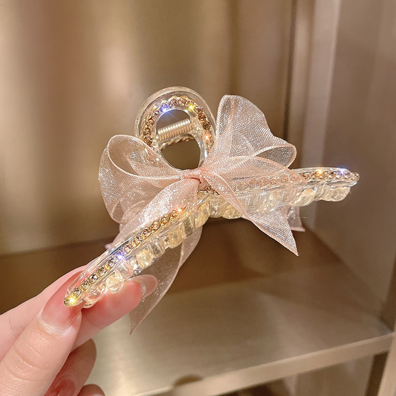 kẹp gắp viền đá và ruy băng xinh xắn, gắp tóc phong cách hàn quốc