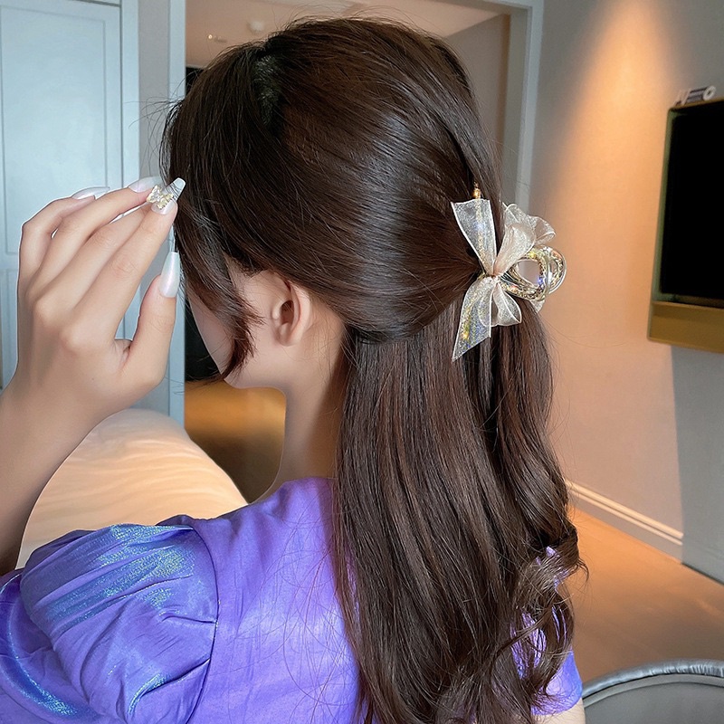 kẹp gắp viền đá và ruy băng xinh xắn, gắp tóc phong cách hàn quốc