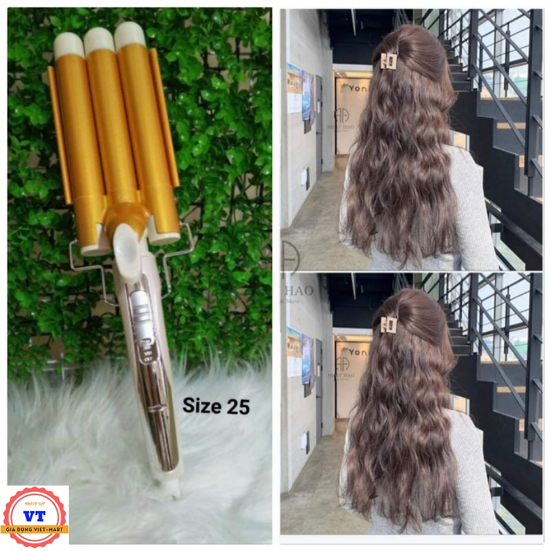 Máy bấm tóc gợn sóng VIET MART tạo kiểu uốn sóng nước Hàn Quốc, Máy uốn tóc 3 trục làm nóng nhanh 4 mức nhiệt
