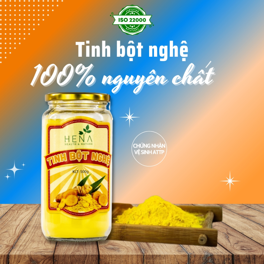 Tinh Bột Nghệ Hữu Cơ Nguyên Chất Tinh Chế Cao Cấp Hena 500G Đạt Tiêu Chuẩn Iso 22000, Bột Nghệ Vàng Hữu Cơ Nguyên Chất