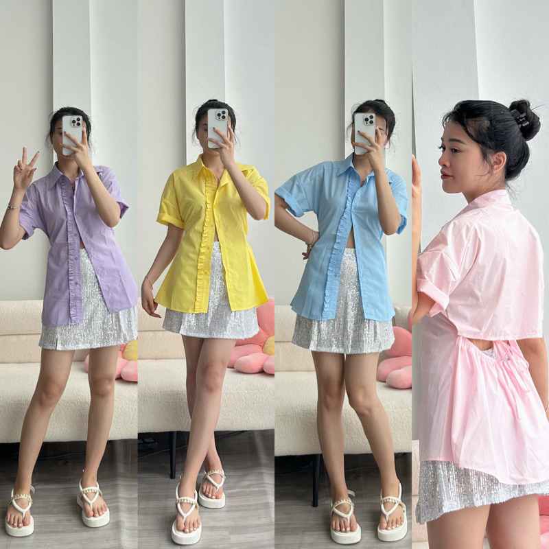Set sơ mi thô Hàn mix chân váy Blink