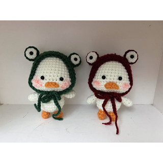 Móc khoá vịt đội mũ ếch bằng len siêu cute