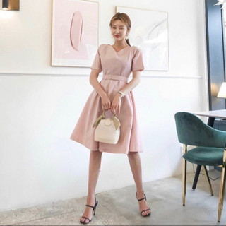 Đầm cổ V kèm belt 2 màu (kèm hình thật)