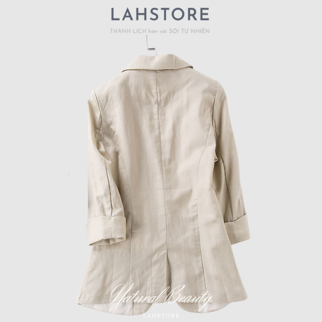 Áo blazer nữ LAHSTORE vải linen 1 lớp dáng lửng túi hộp kiểu dáng công sở (Be)