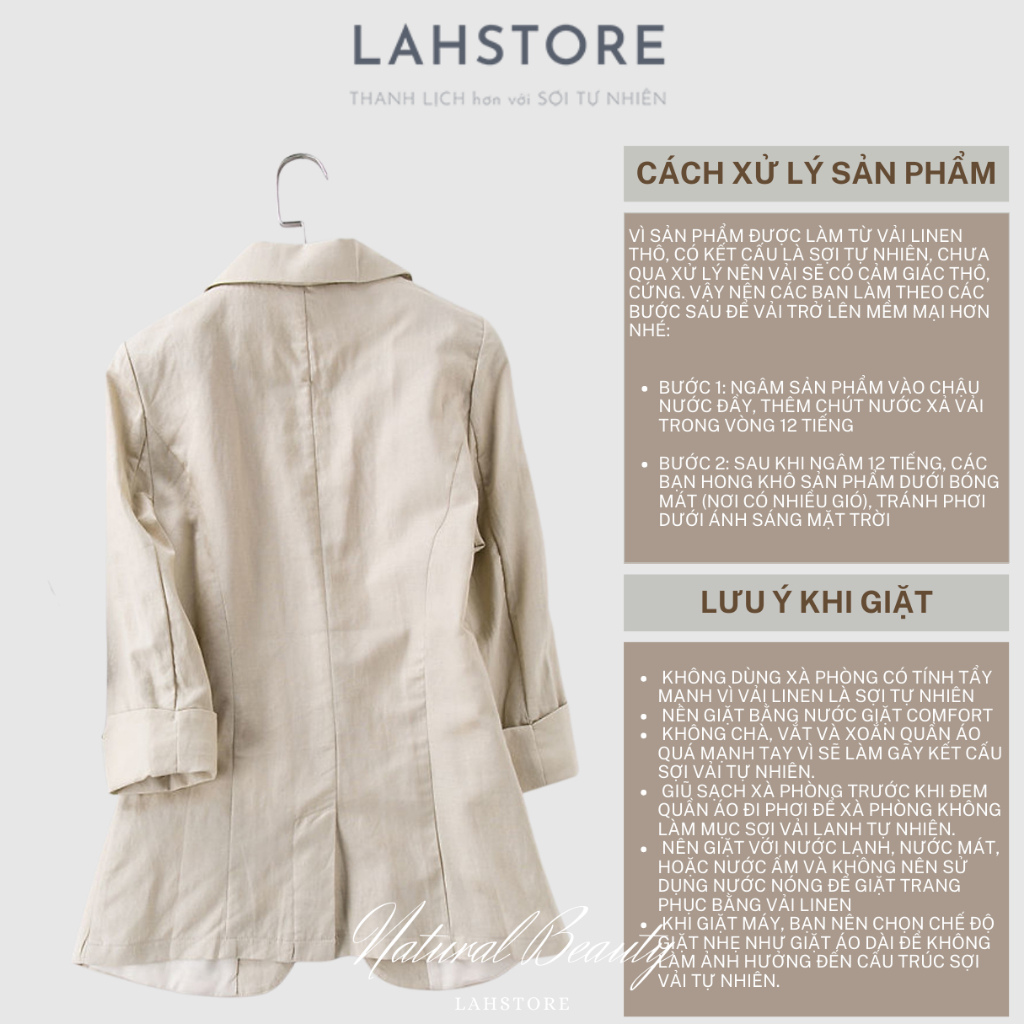 Áo blazer nữ LAHSTORE vải linen 1 lớp dáng lửng túi hộp kiểu dáng công sở (Be)