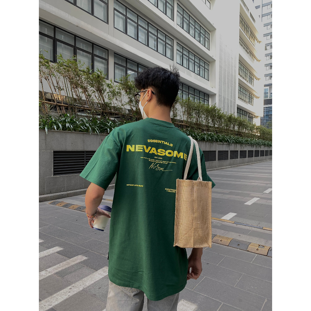 Áo Thun Oversize Local Brand NEVASOME Signature v2 Xanh Rêu Cotton Tay Lỡ Form Rộng Nam Nữ