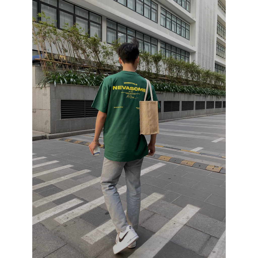 Áo Thun Oversize Local Brand NEVASOME Signature v2 Xanh Rêu Cotton Tay Lỡ Form Rộng Nam Nữ