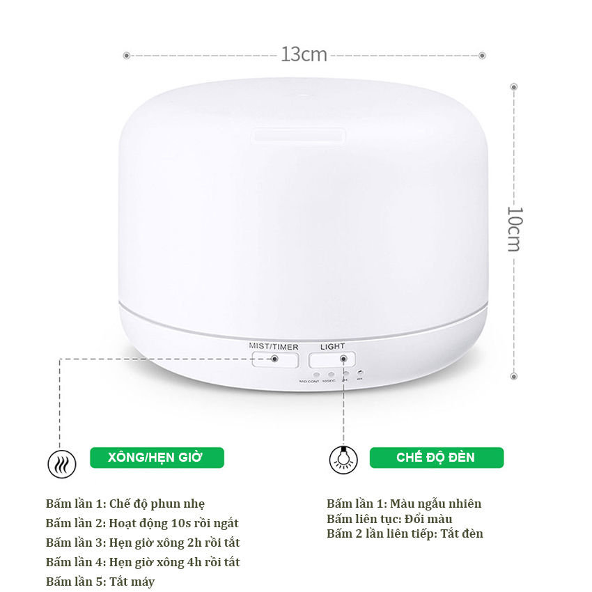 Máy xông tinh dầu phòng ngủ tạo ẩm phun sương 550ml khuếch tán tinh dầu làm thơm phòng, khử mùi nhà vệ sinh - Vinbuy