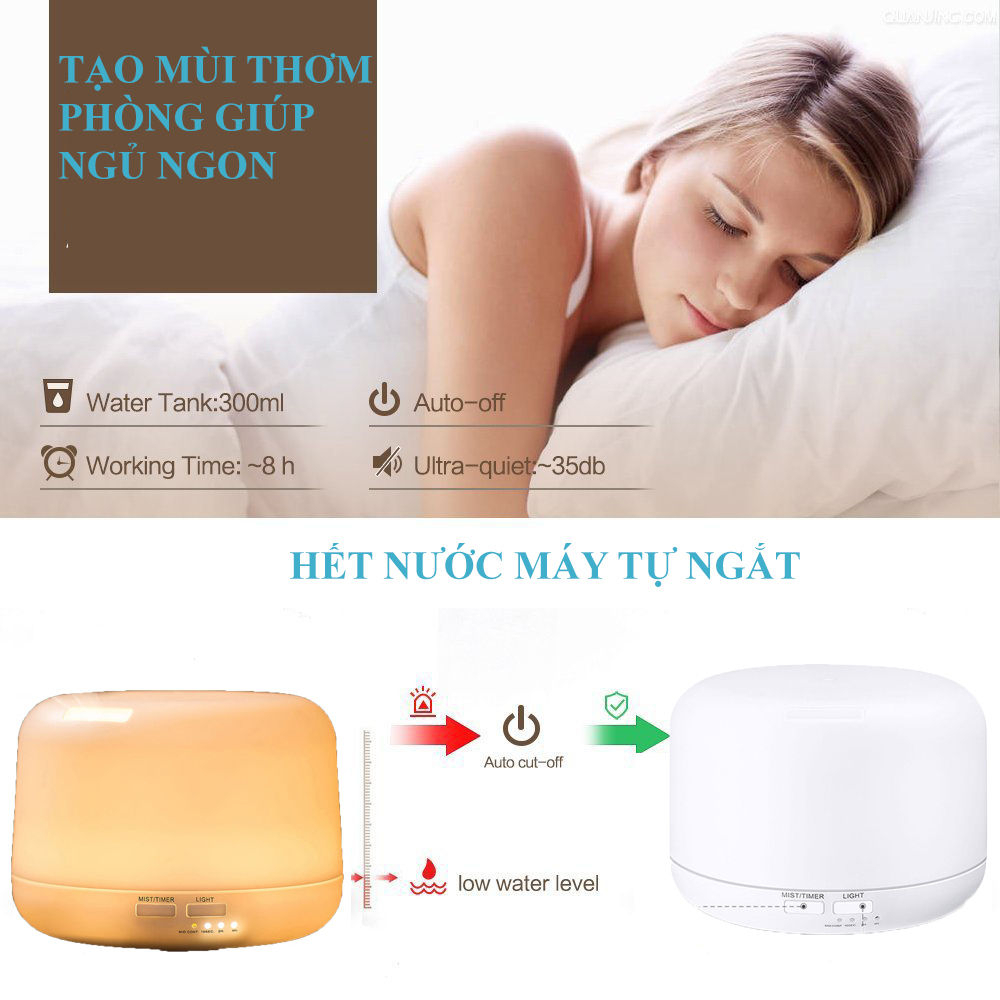 Máy xông tinh dầu phòng ngủ tạo ẩm phun sương 550ml khuếch tán tinh dầu làm thơm phòng, khử mùi nhà vệ sinh - Vinbuy