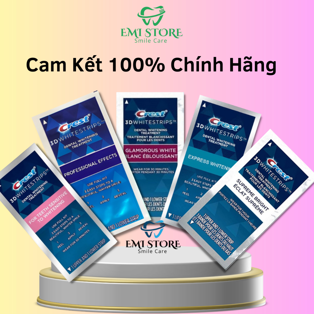 [SET 7 GÓI] Miếng dán trắng răng Crest 3D White  - Răng trắng sáng, an toàn cho men răng