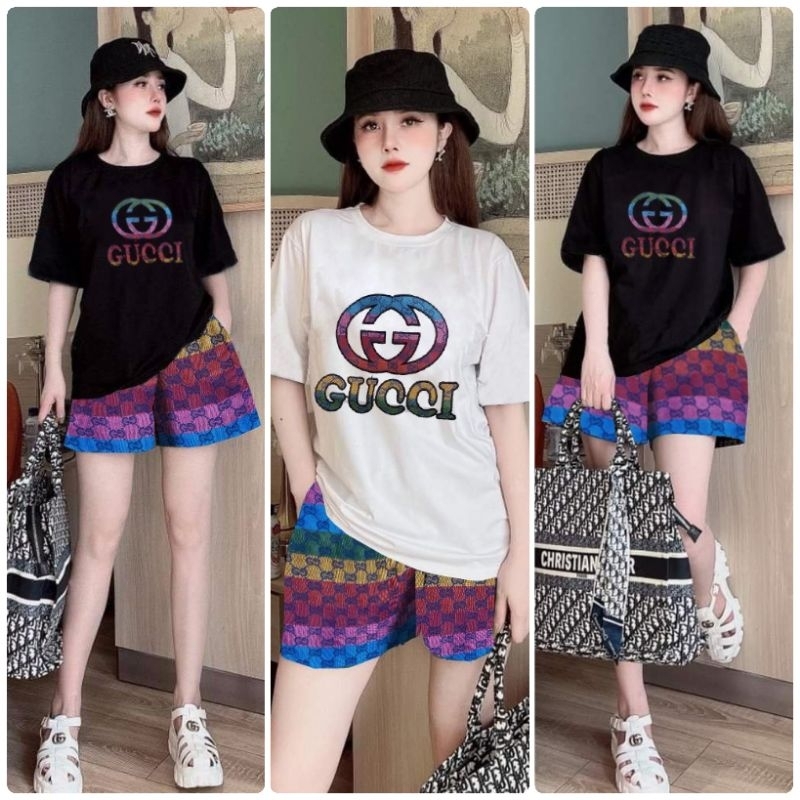 Set Bộ Đùi Form Rộng Áo Thun Cotton Logo Thêu Đắp Phối Quần Vải Bố Cao Cấp Đẹp Dáng