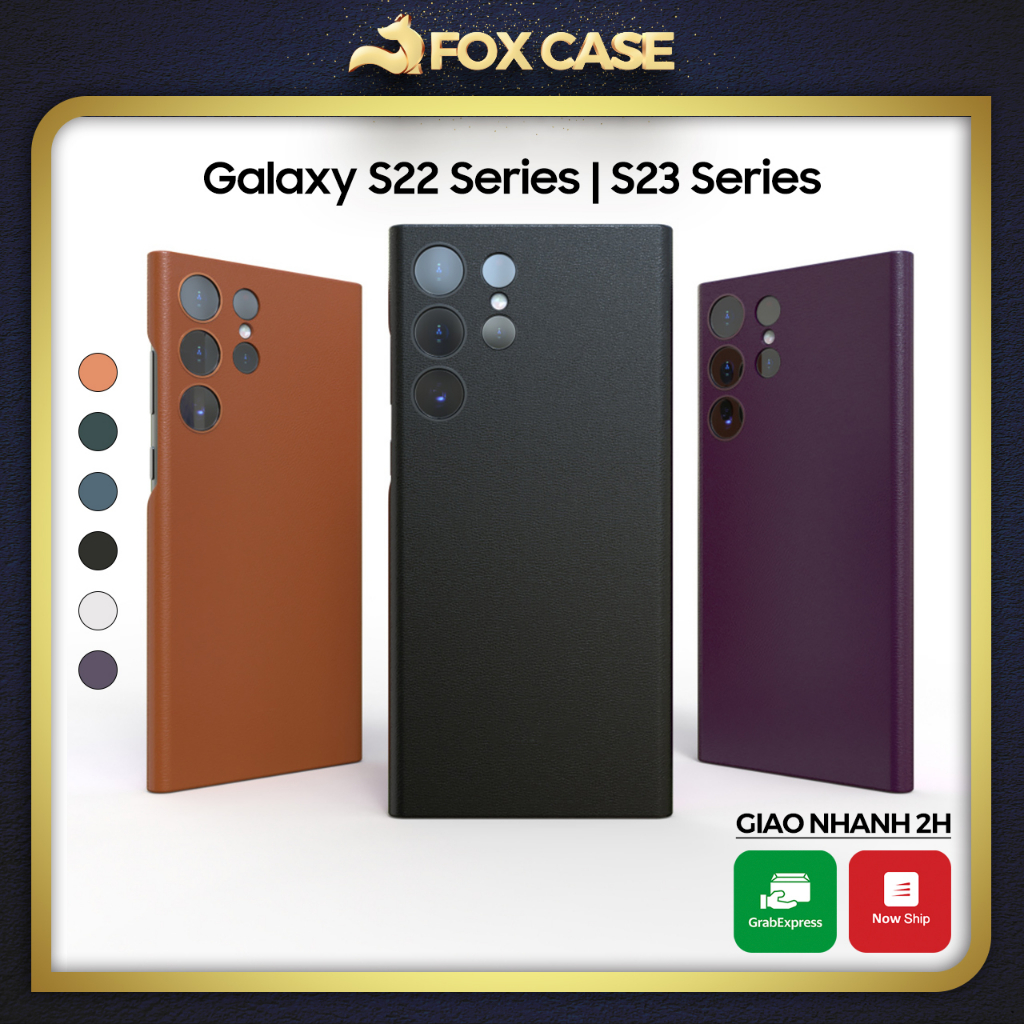 Ốp da S23 Ultra, S23 Plus, S23, S22 Ultra mẫu mới 2023 có logo, da PU cao cấp, phong cách doanh nhân lịch lãm - Fox Case