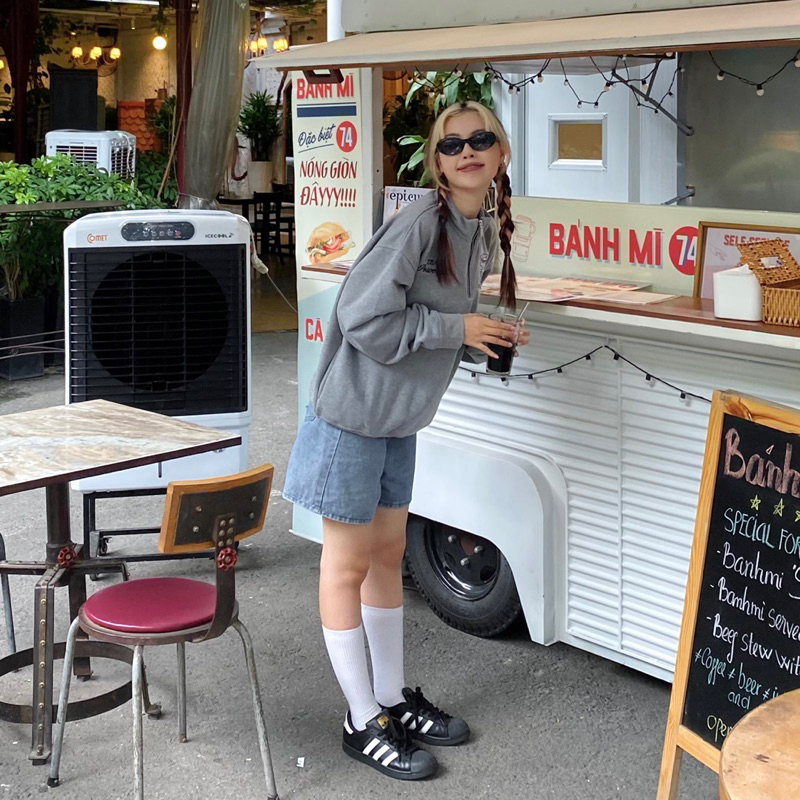 ÁO POLO SWEATER POWER GRAY - áo sweater nỉ dài tay màu xám có zip