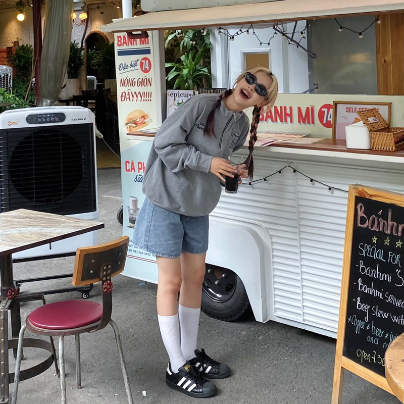 ÁO POLO SWEATER POWER GRAY - áo sweater nỉ dài tay màu xám có zip