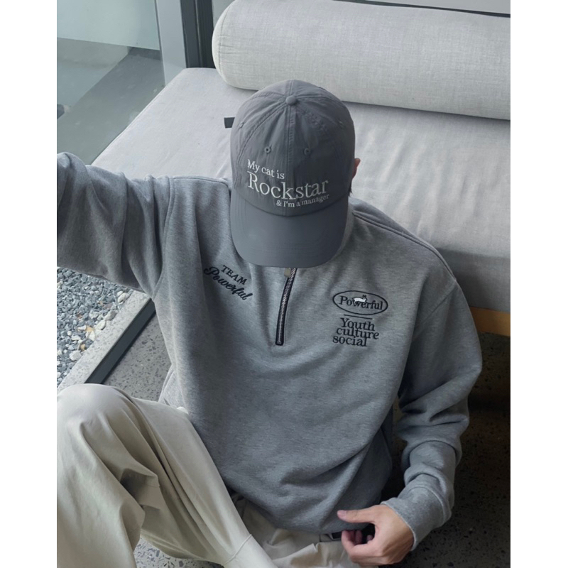 ÁO POLO SWEATER POWER GRAY - áo sweater nỉ dài tay màu xám có zip