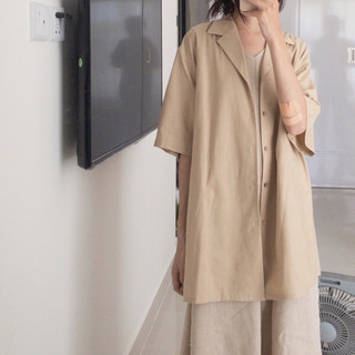 Áo sơ mi cộc tay linen màu be ( Paaes )