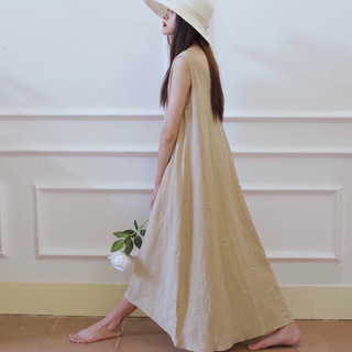 Váy PAAES linen dáng chữ A màu be (ảnh thật)