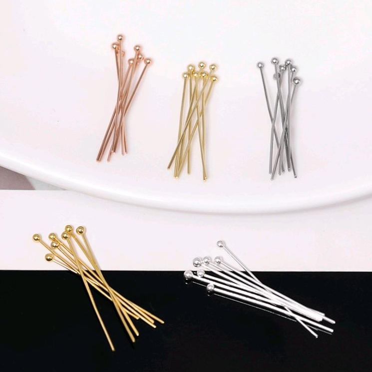50 Đinh đầu bi xỏ hạt bằng đồng bền màu các loại size 2cm- Phụ kiện nguyên liệu trang sức thủ công