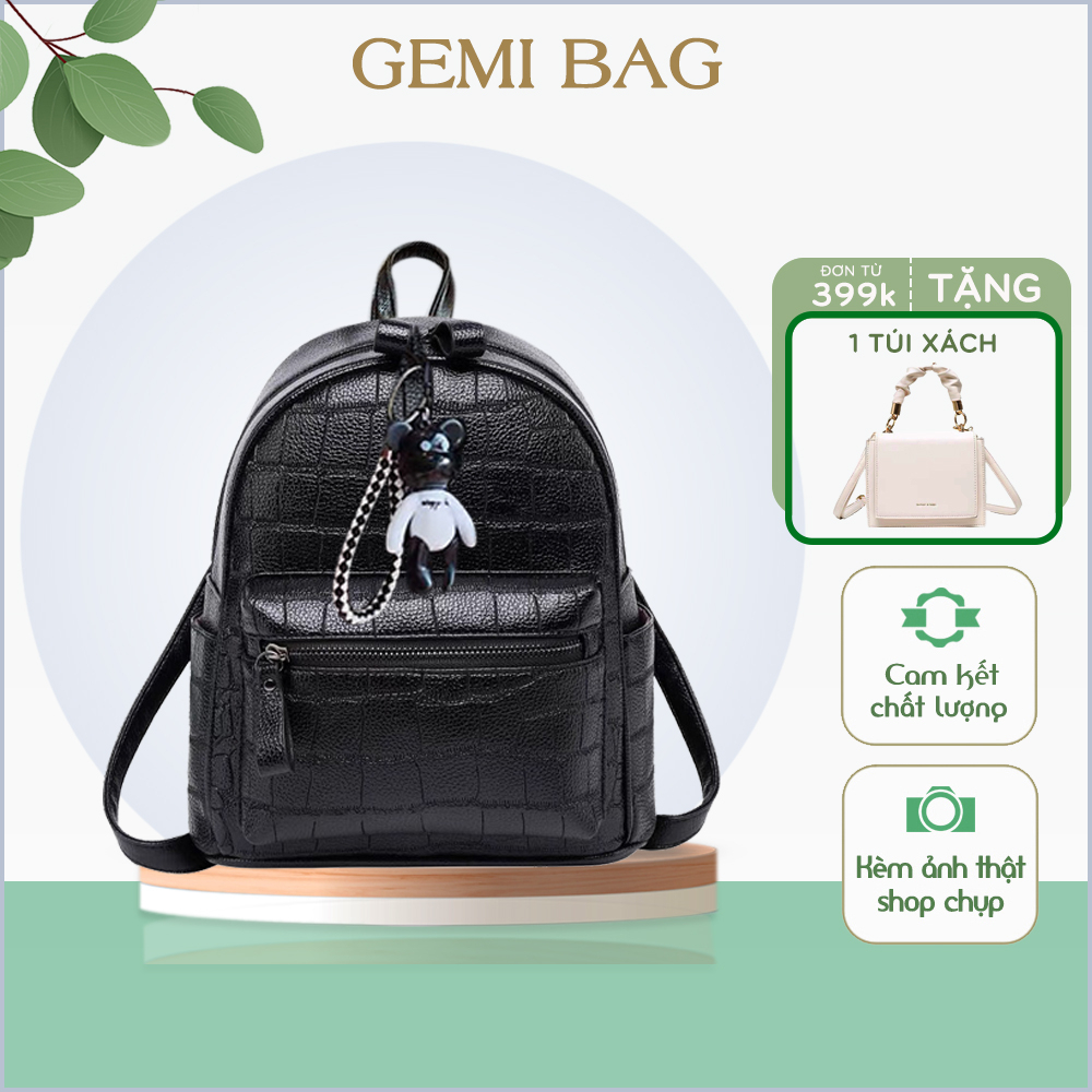 Balo mini vân rắn, balo da mềm tặng kèm móc gấu bearbirk, Balo rẻ đẹp
