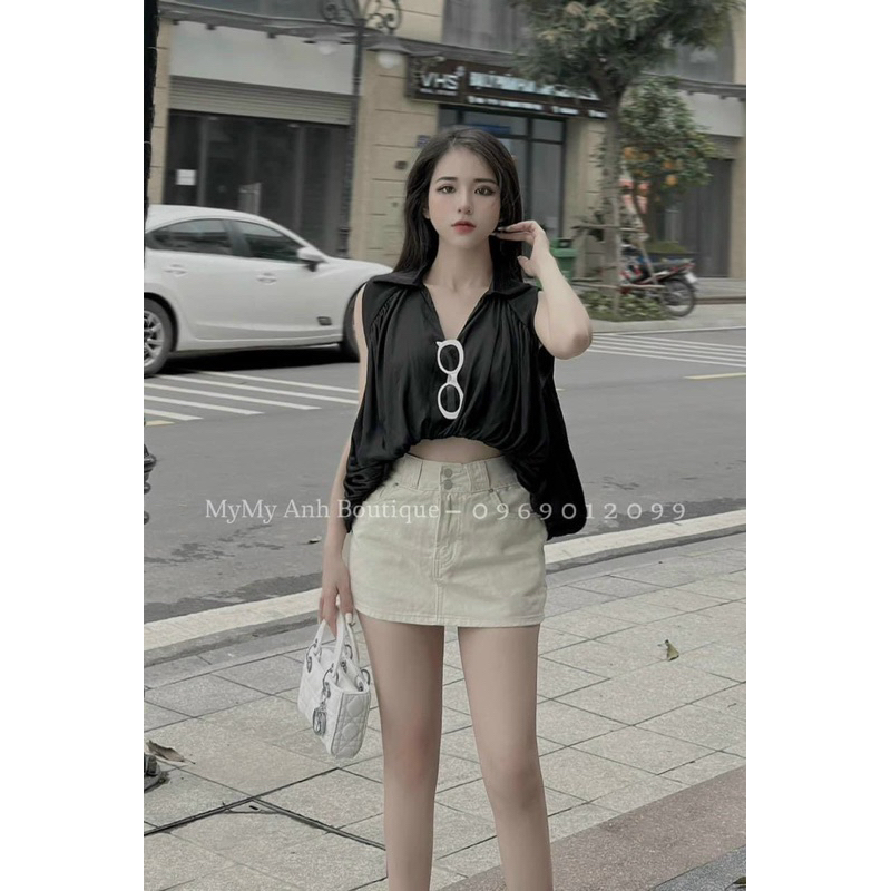 Áo sơ mi sát nách quả bí , Áo Sơ Mi croptop Voan Bí Sát Nách u9988