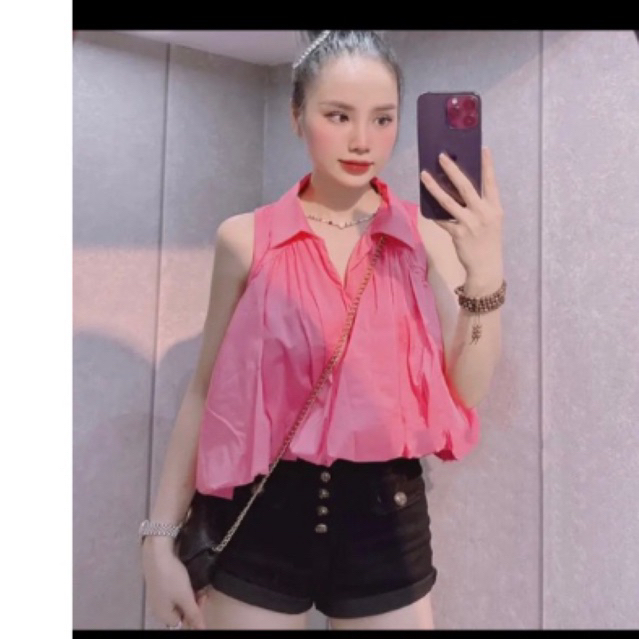 Áo sơ mi sát nách quả bí , Áo Sơ Mi croptop Voan Bí Sát Nách u9988
