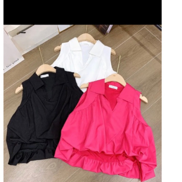 Áo sơ mi sát nách quả bí , Áo Sơ Mi croptop Voan Bí Sát Nách u9988