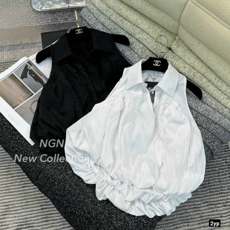 Áo sơ mi sát nách quả bí , Áo Sơ Mi croptop Voan Bí Sát Nách u9988