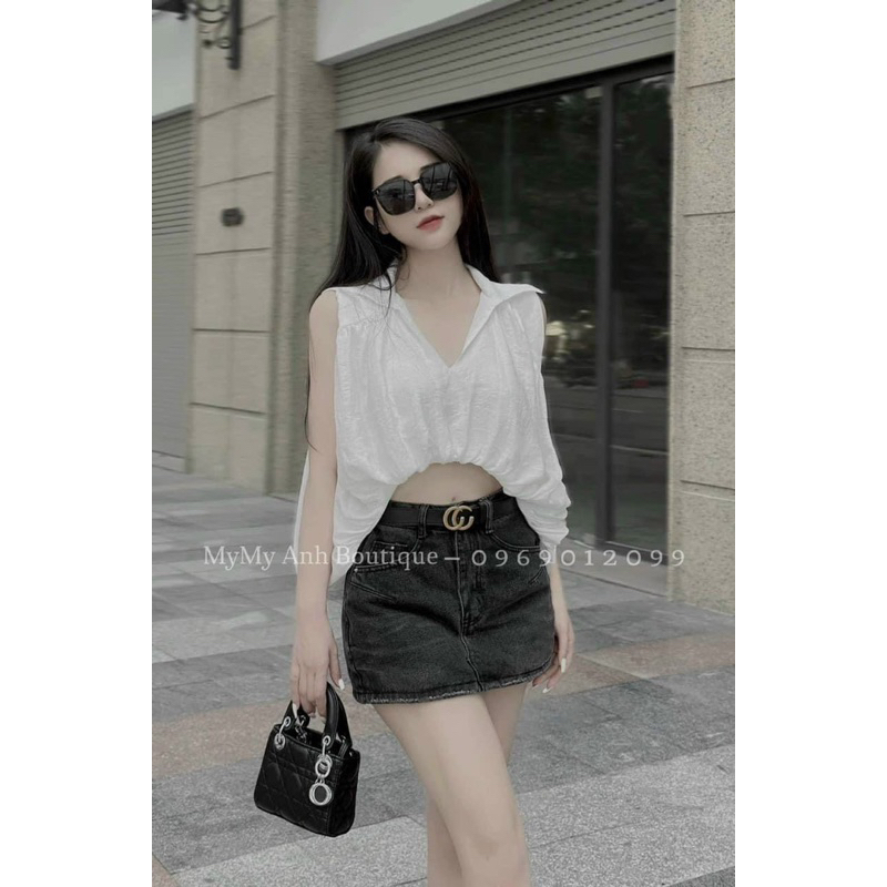 Áo sơ mi sát nách quả bí , Áo Sơ Mi croptop Voan Bí Sát Nách u9988