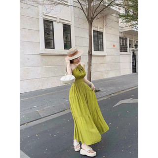 Đầm hai dây maxi có hoa ngực siêu xinh