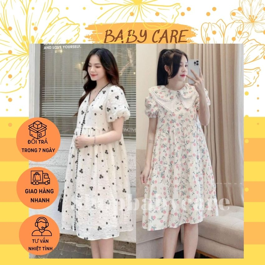 VÁY BẦU ĐẸP VIỀN REN ĐEN TRẮNG HOA NHÍ-ĐẦM BẦU CỘC TAY MÙA HÈ XINH XẮN PHÙ HỢP DỰ TIỆC ĐI LÀM ĐI CHƠI