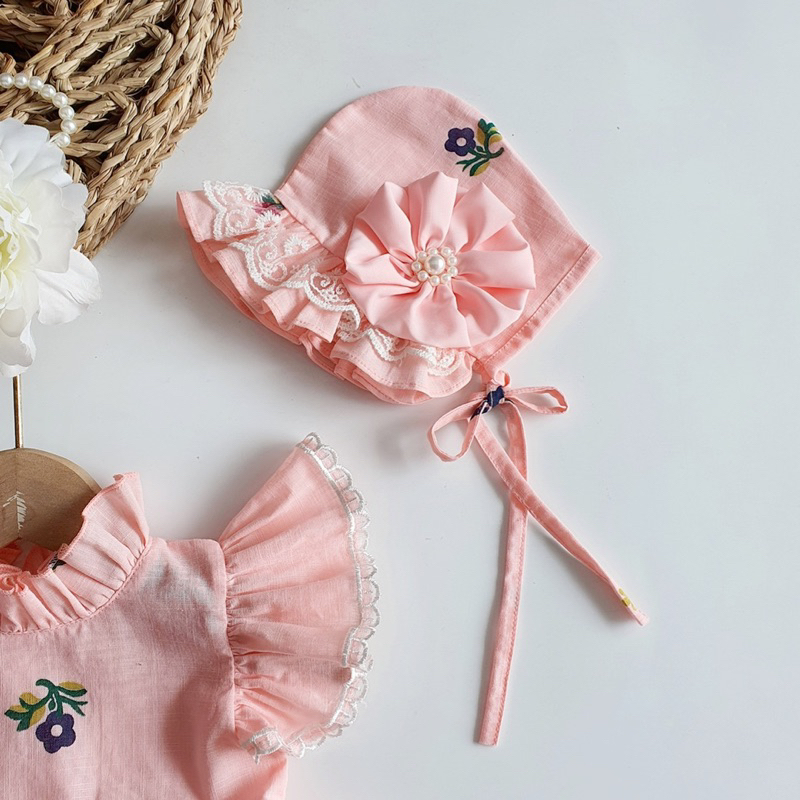 Body Váy Linen Hồng 𝐍𝐇𝐈́𝐌 𝐗𝐔̀ 𝐊𝐈𝐃𝐒 Cho Bé Gái Sơ Sinh, Đầy Tháng, Thôi Nôi, Sinh Nhật Chất Linen Bột B030