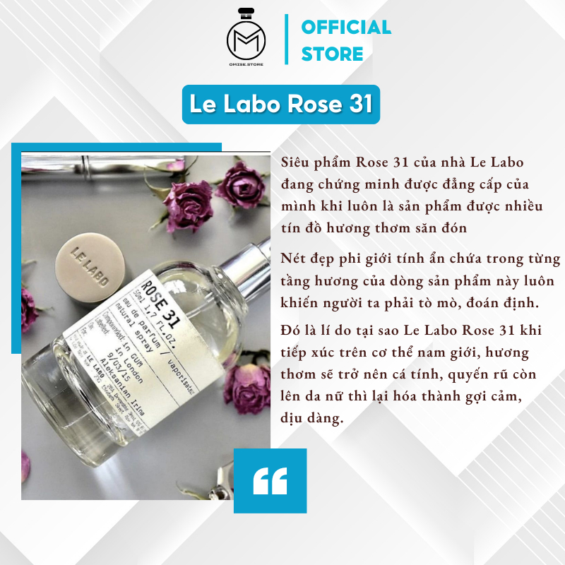 Nước hoa nam nữ Le Labo Rose 31 chiết 10ml dầu thơm nước hoa thơm lâu bí ẩm thu hút quý phái