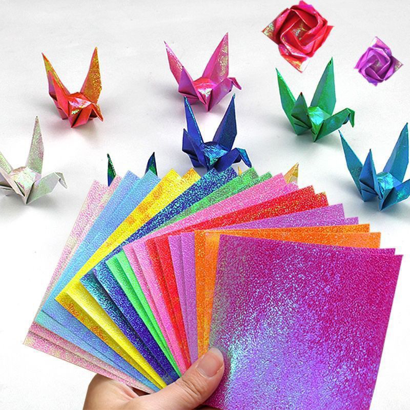 Giấy gấp Origami, giấy thủ công gấp hạc hoa lấp lánh đổi màu cực xinh