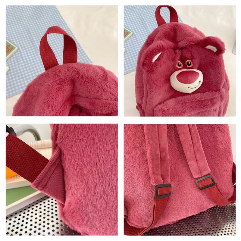 [Mẫu 2023] Ba lô gấu dâu Lotso lông mịn, cặp gấu dâu loại 1