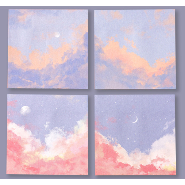 Giấy note Giấy ghi chú siêu dính màu pastel in hình galaxy bầu trời đêm trăng và sao kích thước 80x80mm